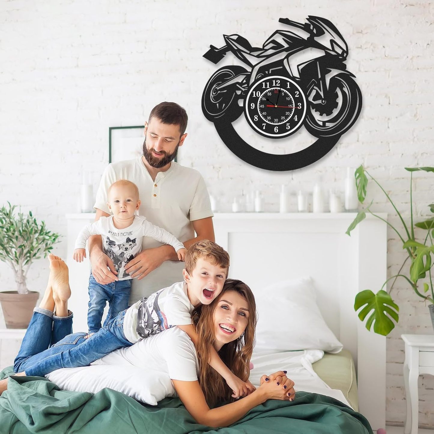 Personalized Large Outdoor Clock, Custom Motorcycle Wall Clock with Name, Modern Metal Wall Art, Battery Operated, Silent Non Ticking Clock for Garage Workshop Farmhouse Man Cave, Gifts for Men