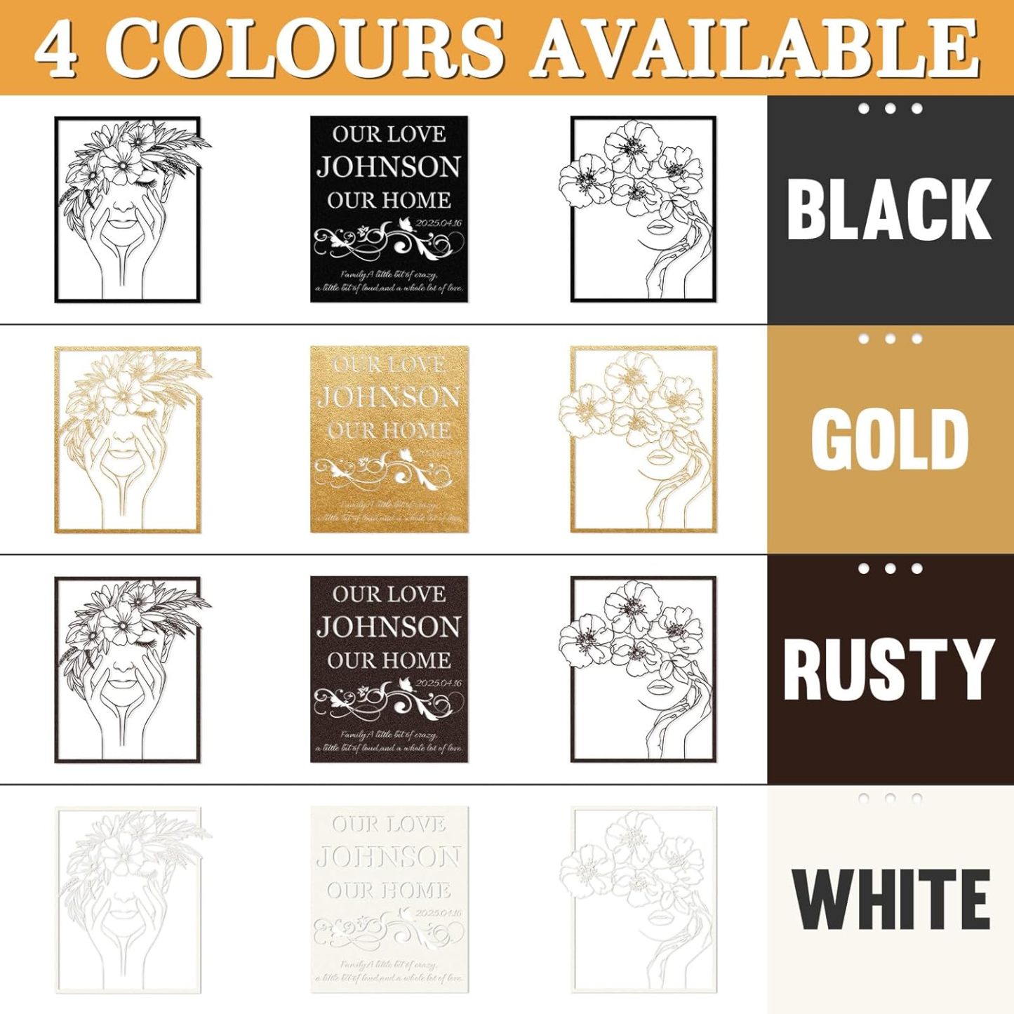  Personalized Metal Wall Art Decor, 3 Pcs Metal Signs, Tree of Life Wall Art, Family Tree Wall Sculptures, Custom Name Sign Gifts for Home Bedroom Living Room Color01