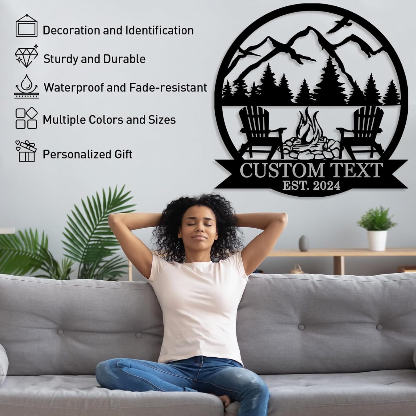 Custom Camping Sign, Metal Signs Wall Art, Outdoor Mountain Campfire Signs, Fire Pit Family Name Sign-MetalsignX