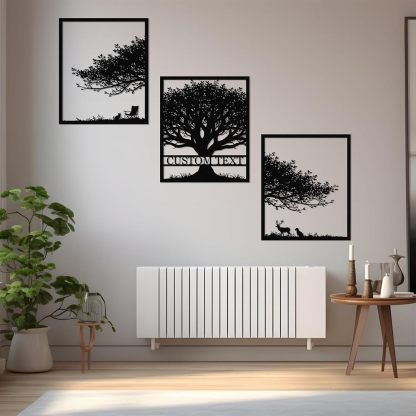  Personalized Metal Wall Art Decor, 3 Pcs Metal Signs, Tree of Life Wall Art, Family Tree Wall Sculptures, Custom Name Sign Gifts for Home Bedroom Living Room Color01
