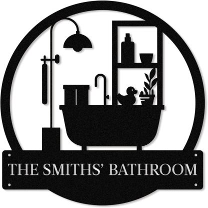Personalized Bathroom Metal Sign, Farmhouse Bathroom Decor Wall Art, Custom Name Funny Bathroom Sign with Feces Design, Modern Hanging Decor for Home Washroom, Housewarming Gifts Color02
