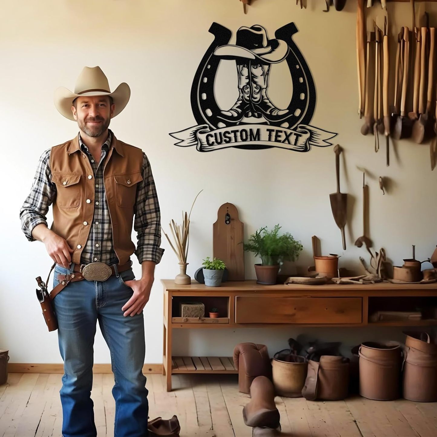 Personalized Cowboy Metal Sign, Custom Metal Name Sign, Vintage Cowboy Wall Decor, Outdoor Metal Art, Metal Signs Customized, Retro Home Decor Wall Art, Cowboy Decor Gift, Patio Decor