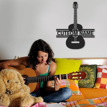 Personalized Guitar Metal Sign, Metal Signs Customized, Musical Note Wall Decor, Funny Music Wall Art, Custom Name Music Sign for Indoor & Outdoor Decorations, Gifts for Musicians, Home Decor