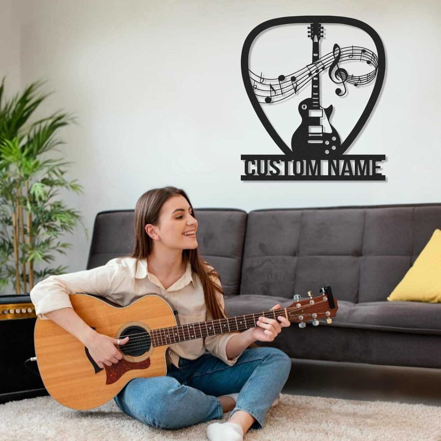 Personalized Guitar Metal Sign, Metal Signs Customized, Musical Note Wall Decor, Funny Music Wall Art, Custom Name Music Sign for Indoor & Outdoor Decorations, Gifts for Musicians, Home Decor
