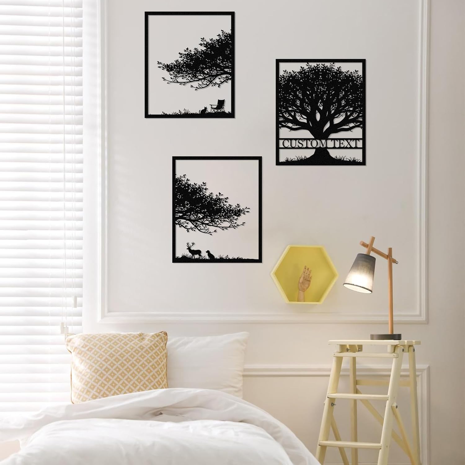  Personalized Metal Wall Art Decor, 3 Pcs Metal Signs, Tree of Life Wall Art, Family Tree Wall Sculptures, Custom Name Sign Gifts for Home Bedroom Living Room Color01