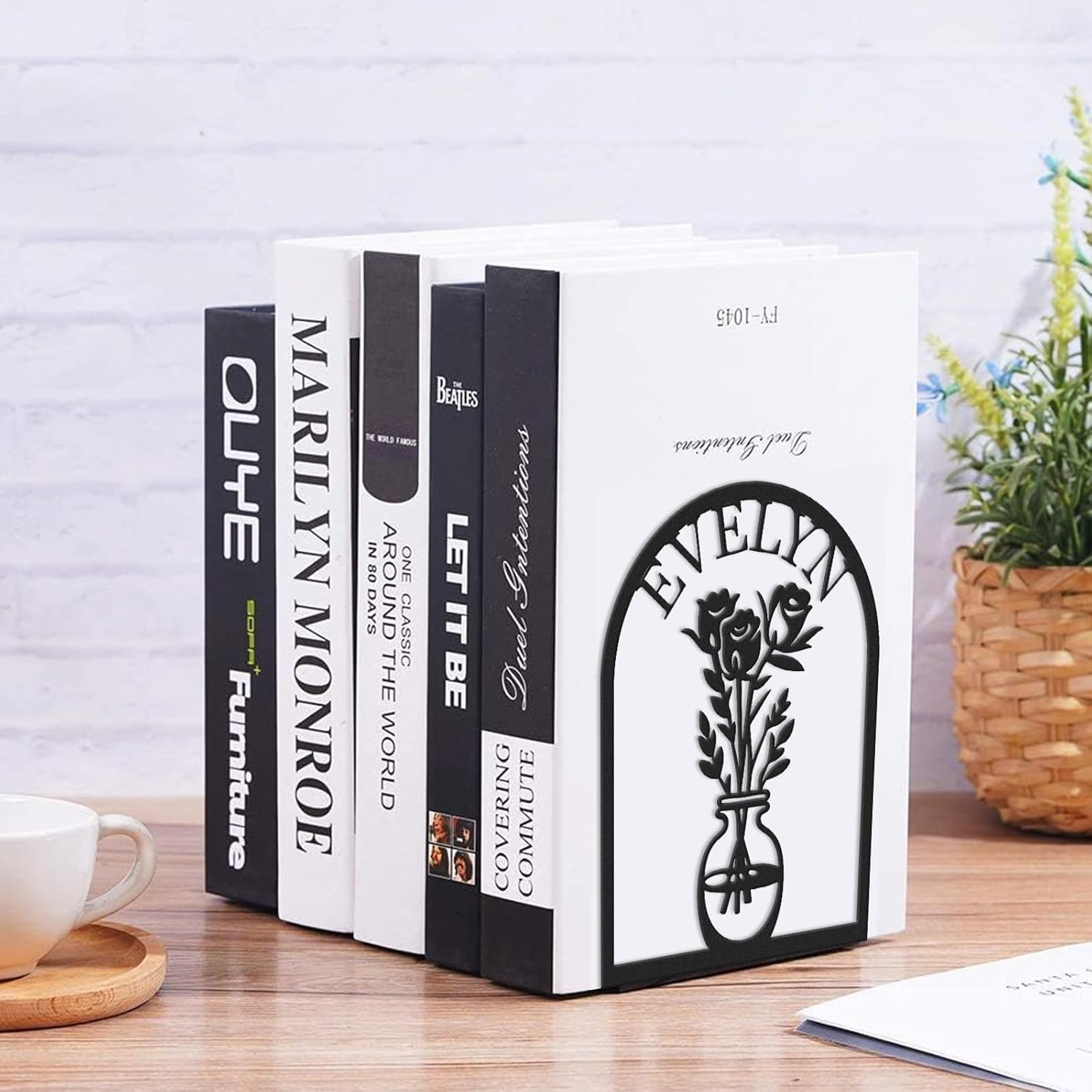 Custom Deer Metal Book Ends, Forest Theme Bookends for Shelves Decorative, Heavy Duty Bookend Stopper, Deer Cabin Decor, Book Organizer for Desk, Black Book Holders for Home Office, Hunter Gifts