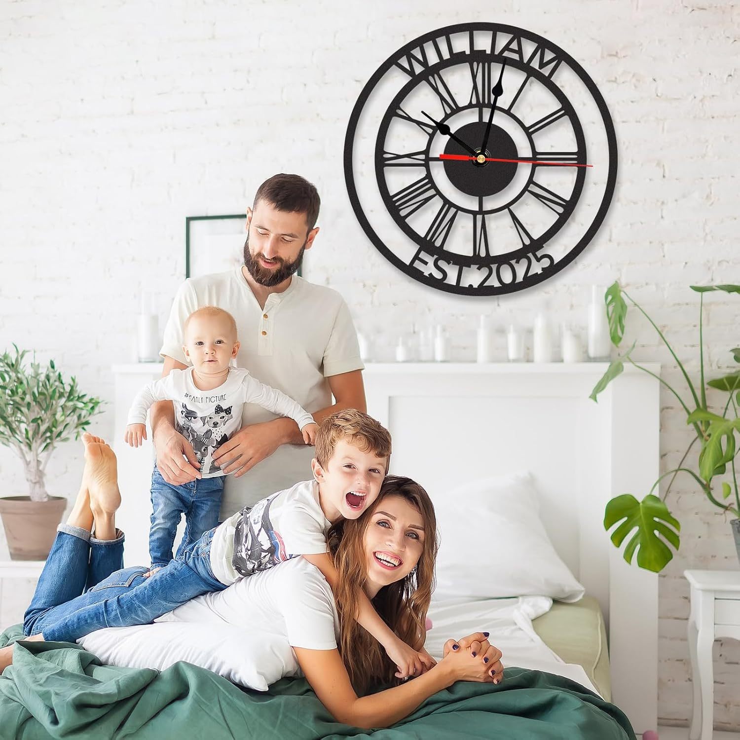 Personalized Large Outdoor Clock, Custom Motorcycle Wall Clock with Name, Modern Metal Wall Art, Battery Operated, Silent Non Ticking Clock for Garage Workshop Farmhouse Man Cave, Gifts for Men
