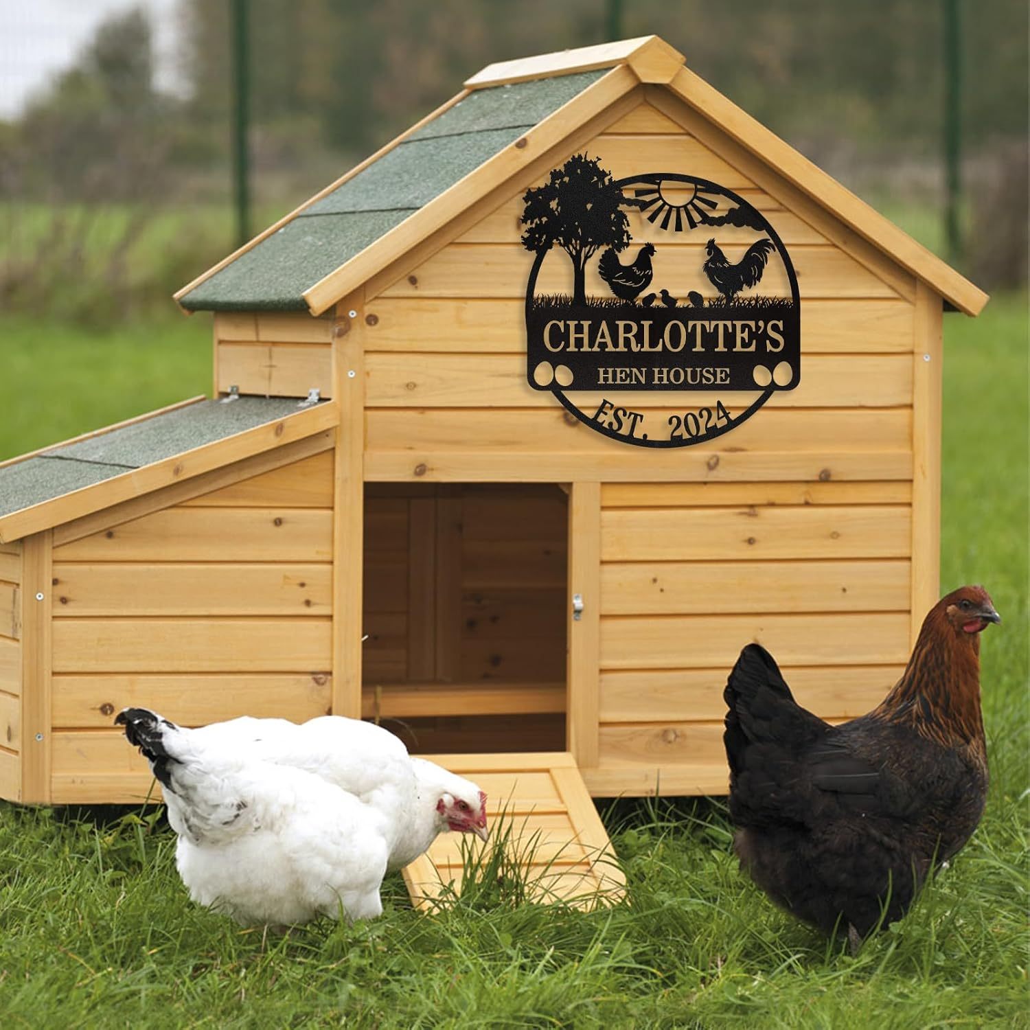 Personalized Metal Chicken Coop Signs Outdoor, Cusotm Fluffy Butt Hut Chicken Coop Sign, Chicken Coop Accessories, Funny Signs for Chicken Coops, Farmhouse Wall Decor for Lawn, Yard, Patio, Garden