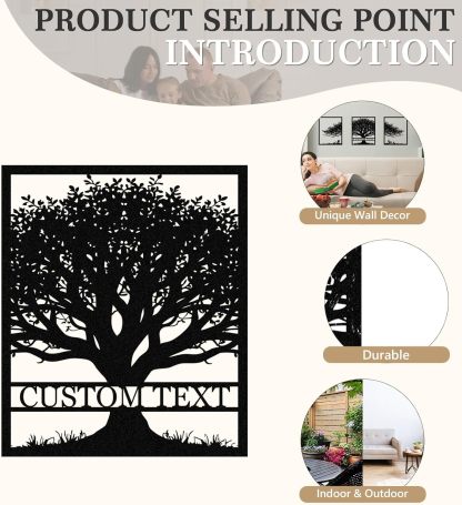  Personalized Metal Wall Art Decor, 3 Pcs Metal Signs, Tree of Life Wall Art, Family Tree Wall Sculptures, Custom Name Sign Gifts for Home Bedroom Living Room Color01