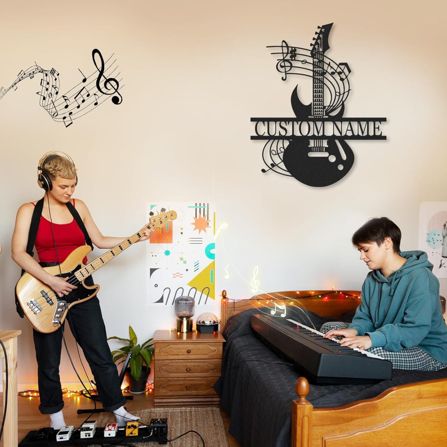 Personalized Guitar Metal Sign, Metal Signs Customized, Musical Note Wall Decor, Funny Music Wall Art, Custom Name Music Sign for Indoor & Outdoor Decorations, Gifts for Musicians, Home Decor