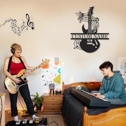 Personalized Guitar Metal Sign, Metal Signs Customized, Musical Note Wall Decor, Funny Music Wall Art, Custom Name Music Sign for Indoor & Outdoor Decorations, Gifts for Musicians, Home Decor