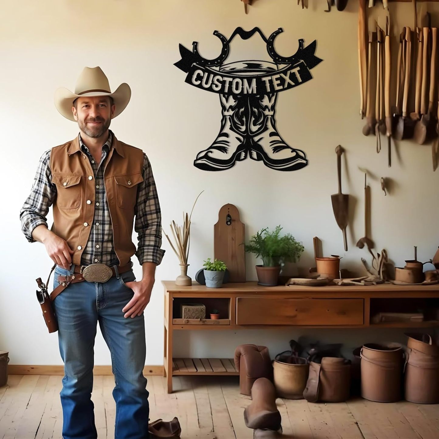 Personalized Cowboy Metal Sign, Custom Metal Name Sign, Vintage Cowboy Wall Decor, Outdoor Metal Art, Metal Signs Customized, Retro Home Decor Wall Art, Cowboy Decor Gift, Patio Decor