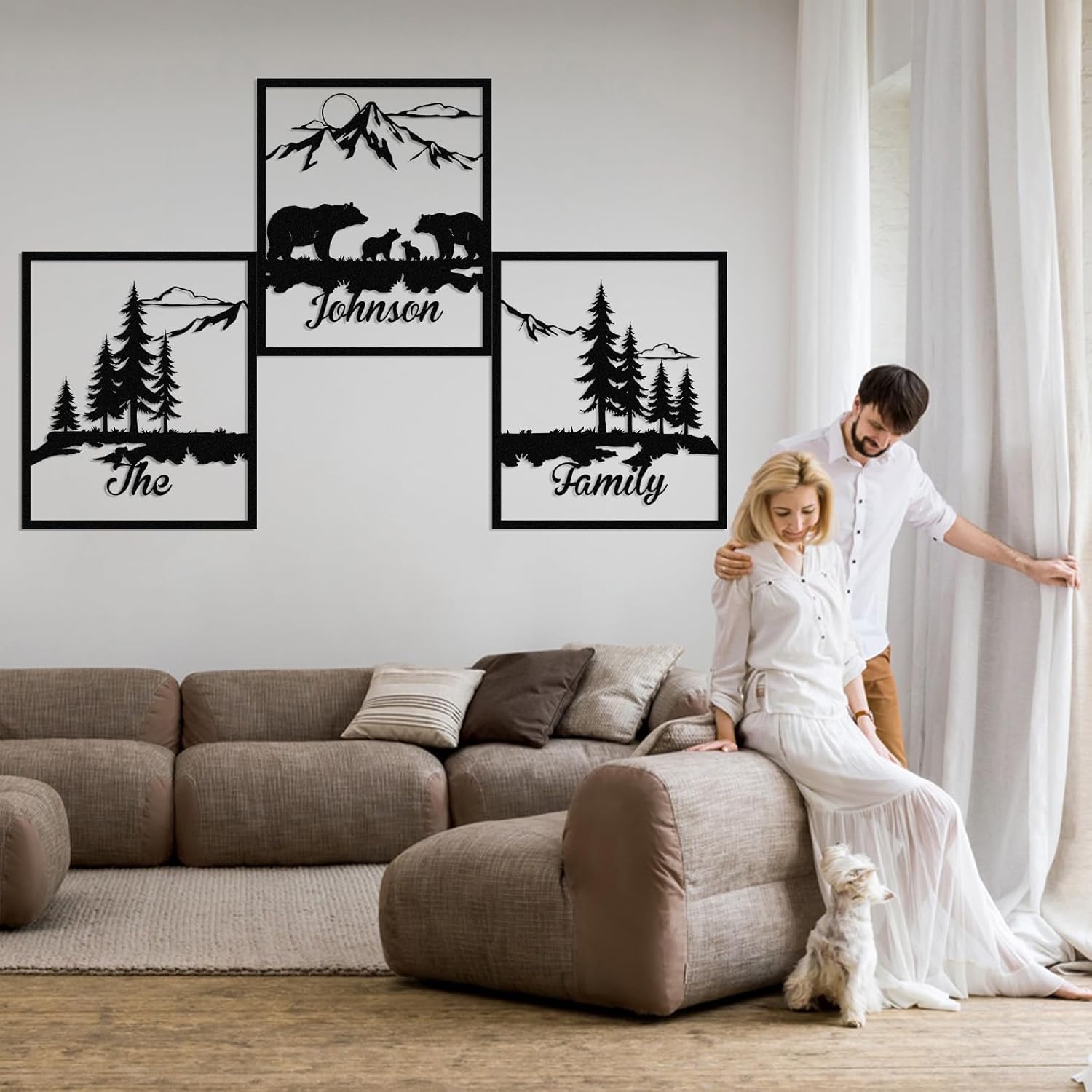  Personalized Metal Wall Art Decor, 3 Pcs Metal Signs, Tree of Life Wall Art, Family Tree Wall Sculptures, Custom Name Sign Gifts for Home Bedroom Living Room Color01