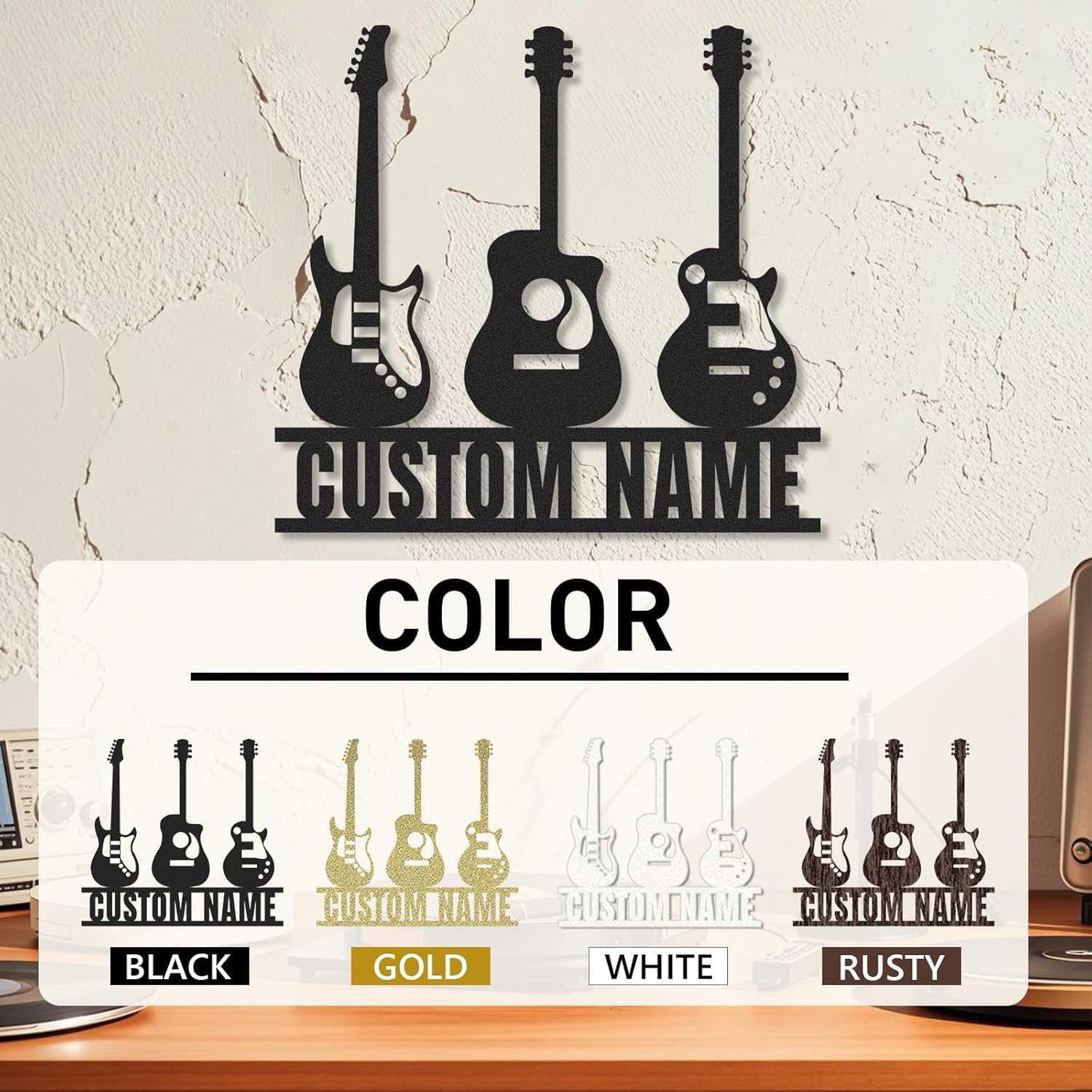 Personalized Guitar Metal Sign, Metal Signs Customized, Musical Note Wall Decor, Funny Music Wall Art, Custom Name Music Sign for Indoor & Outdoor Decorations, Gifts for Musicians, Home Decor