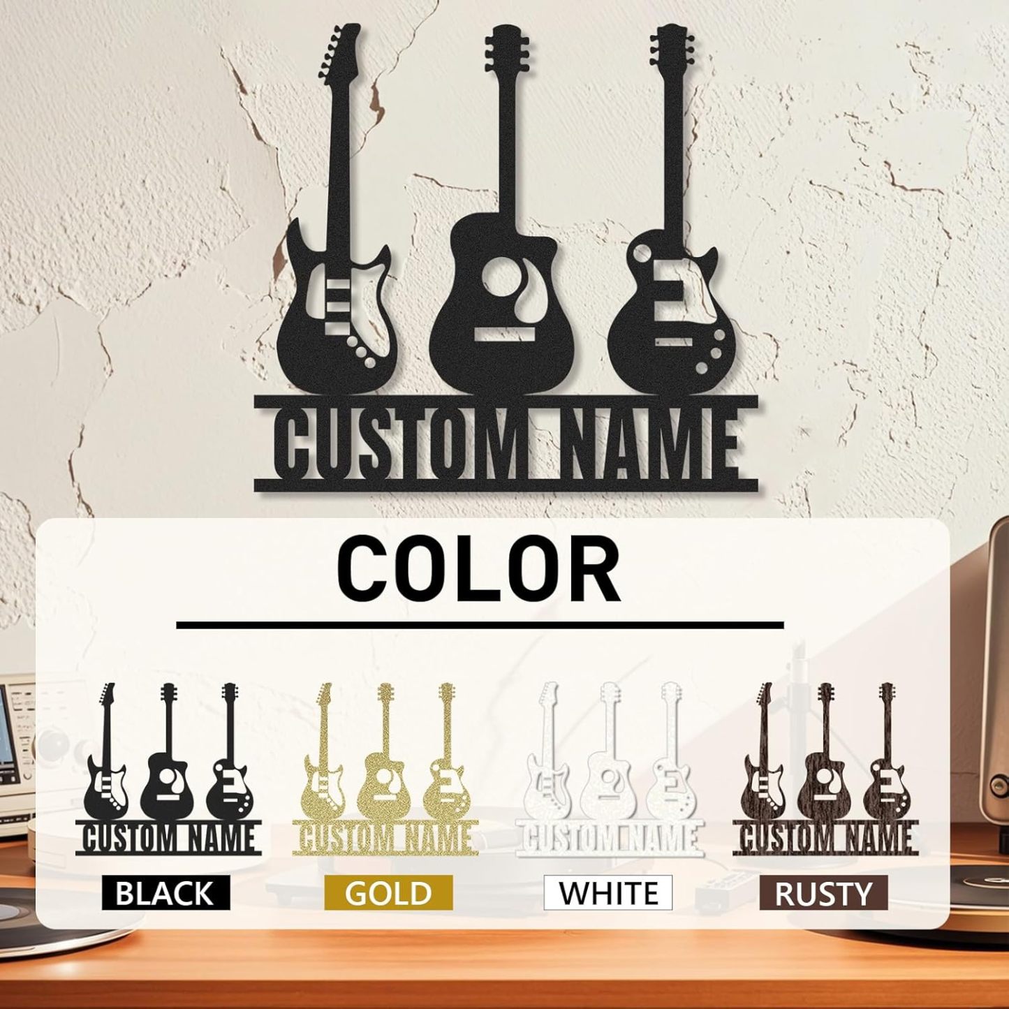 Personalized Guitar Metal Sign, Metal Signs Customized, Musical Note Wall Decor, Funny Music Wall Art, Custom Name Music Sign for Indoor & Outdoor Decorations, Gifts for Musicians, Home Decor