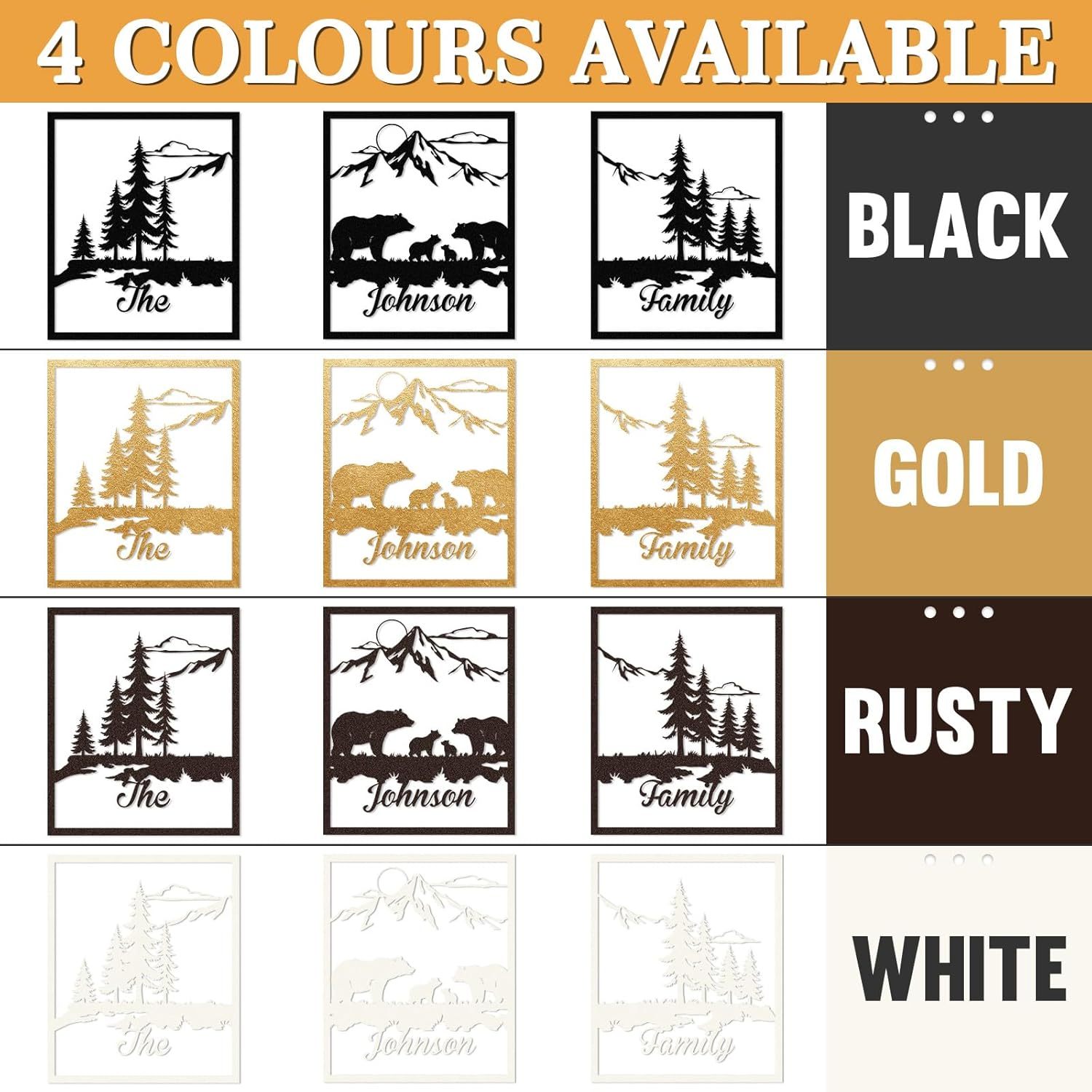  Personalized Metal Wall Art Decor, 3 Pcs Metal Signs, Tree of Life Wall Art, Family Tree Wall Sculptures, Custom Name Sign Gifts for Home Bedroom Living Room Color01