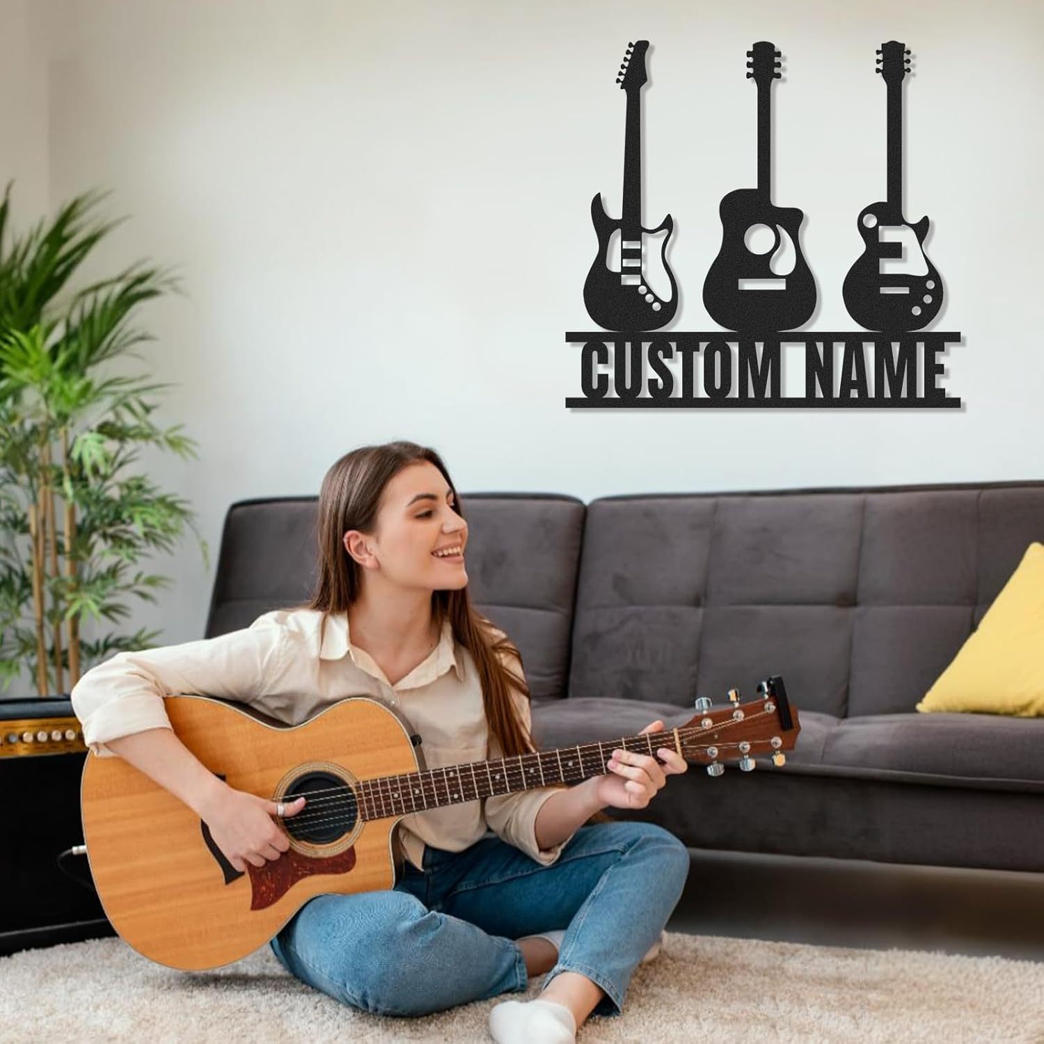 Personalized Guitar Metal Sign, Metal Signs Customized, Musical Note Wall Decor, Funny Music Wall Art, Custom Name Music Sign for Indoor & Outdoor Decorations, Gifts for Musicians, Home Decor
