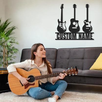 Personalized Guitar Metal Sign, Metal Signs Customized, Musical Note Wall Decor, Funny Music Wall Art, Custom Name Music Sign for Indoor & Outdoor Decorations, Gifts for Musicians, Home Decor