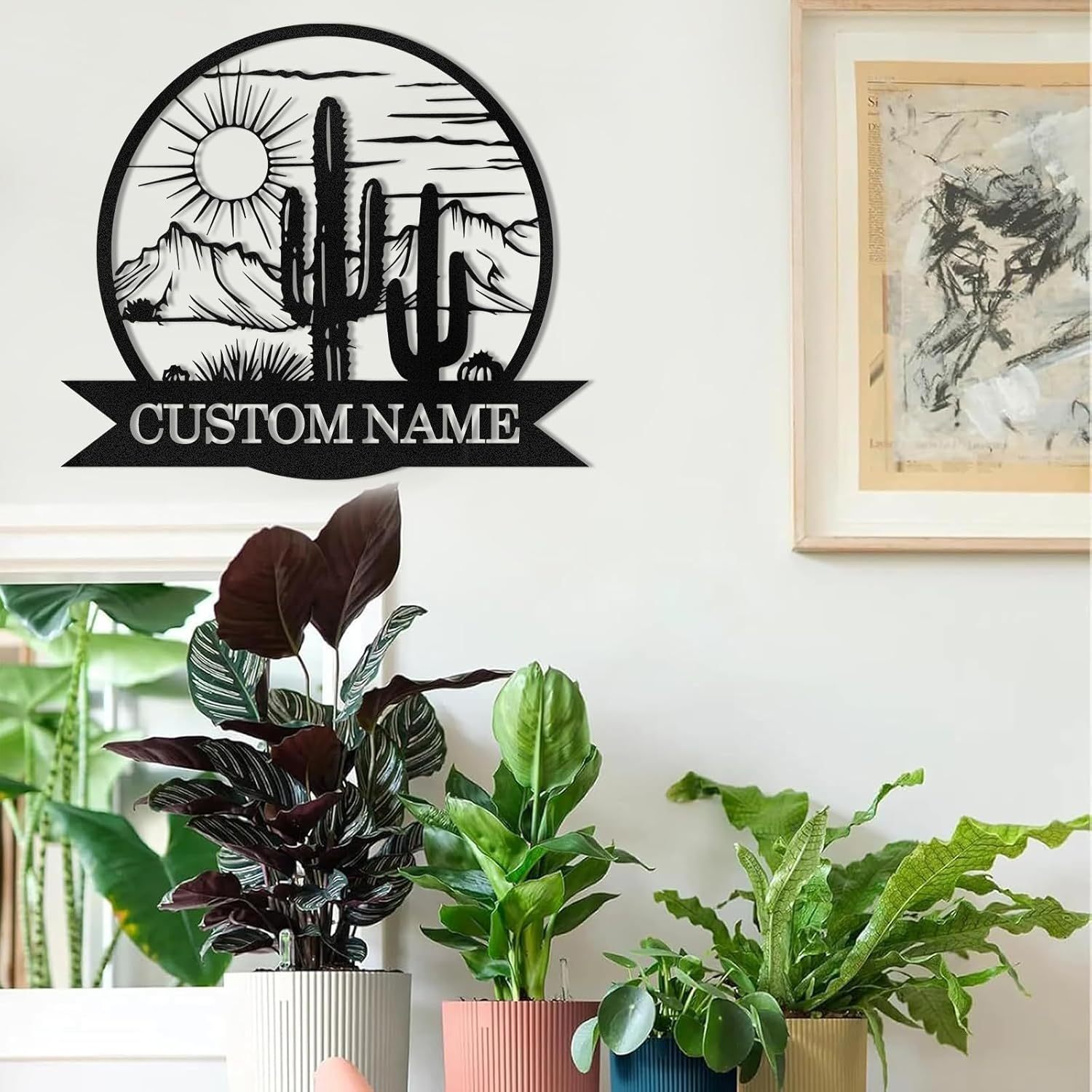 Dyoart Personalized Metal Cactus Wall Decor, Natural Themed Metal Wall Art Home Decor Plant Modern for Office Home Living Room Bedroom, Personalized Wall Hanging Plaques Sign, Housewarming Gifts