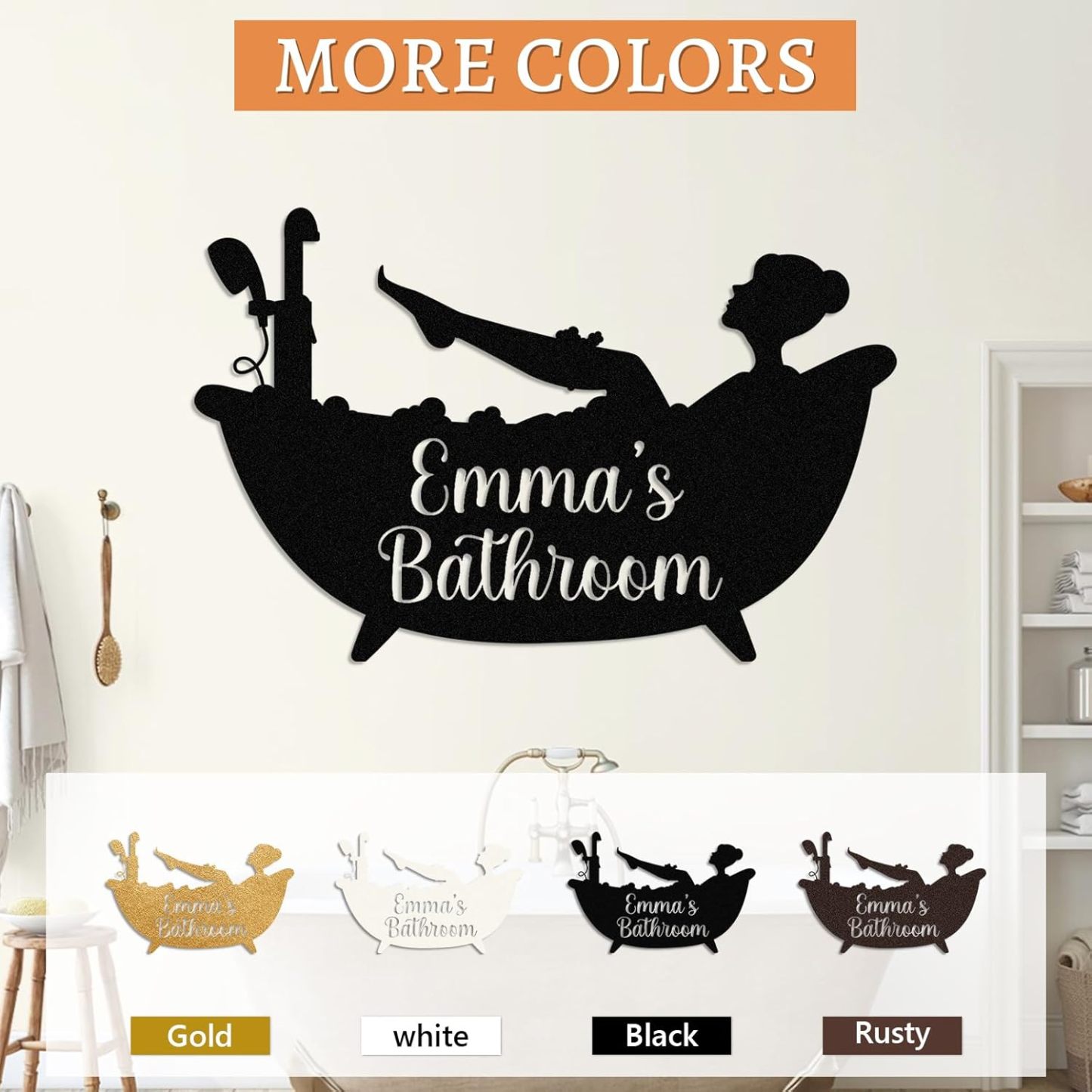 Personalized Bathroom Metal Sign, Farmhouse Bathroom Decor Wall Art, Custom Name Funny Bathroom Sign with Feces Design, Modern Hanging Decor for Home Washroom, Housewarming Gifts Color02