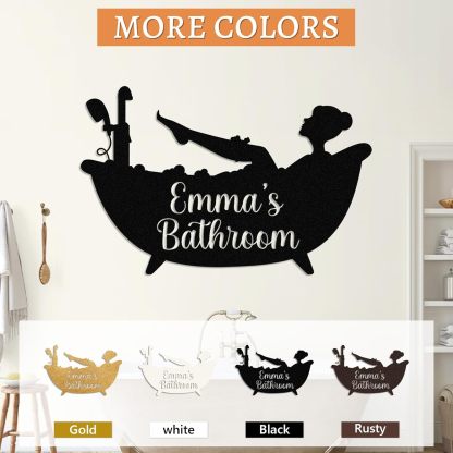 Personalized Bathroom Metal Sign, Farmhouse Bathroom Decor Wall Art, Custom Name Funny Bathroom Sign with Feces Design, Modern Hanging Decor for Home Washroom, Housewarming Gifts Color02