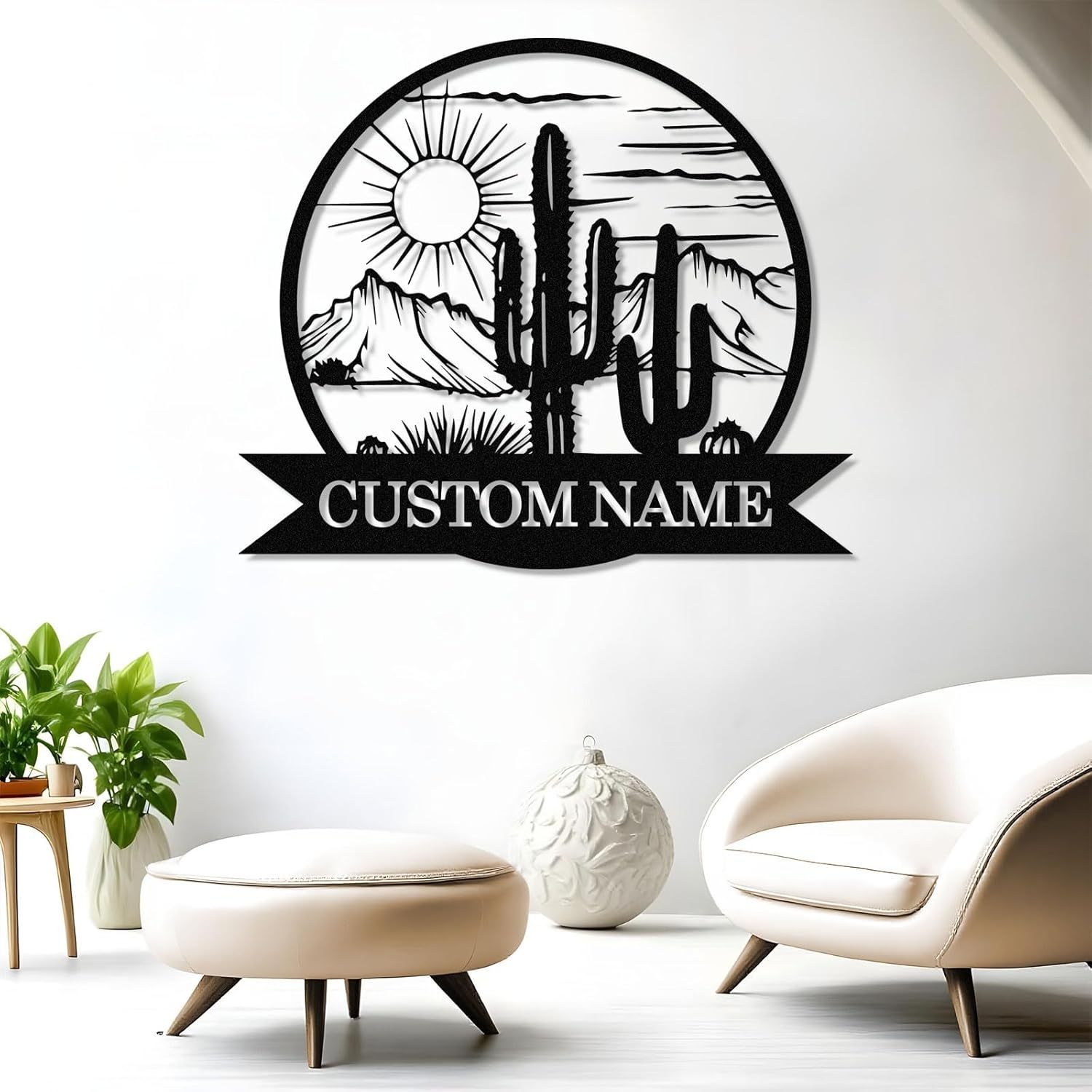 Dyoart Personalized Metal Cactus Wall Decor, Natural Themed Metal Wall Art Home Decor Plant Modern for Office Home Living Room Bedroom, Personalized Wall Hanging Plaques Sign, Housewarming Gifts