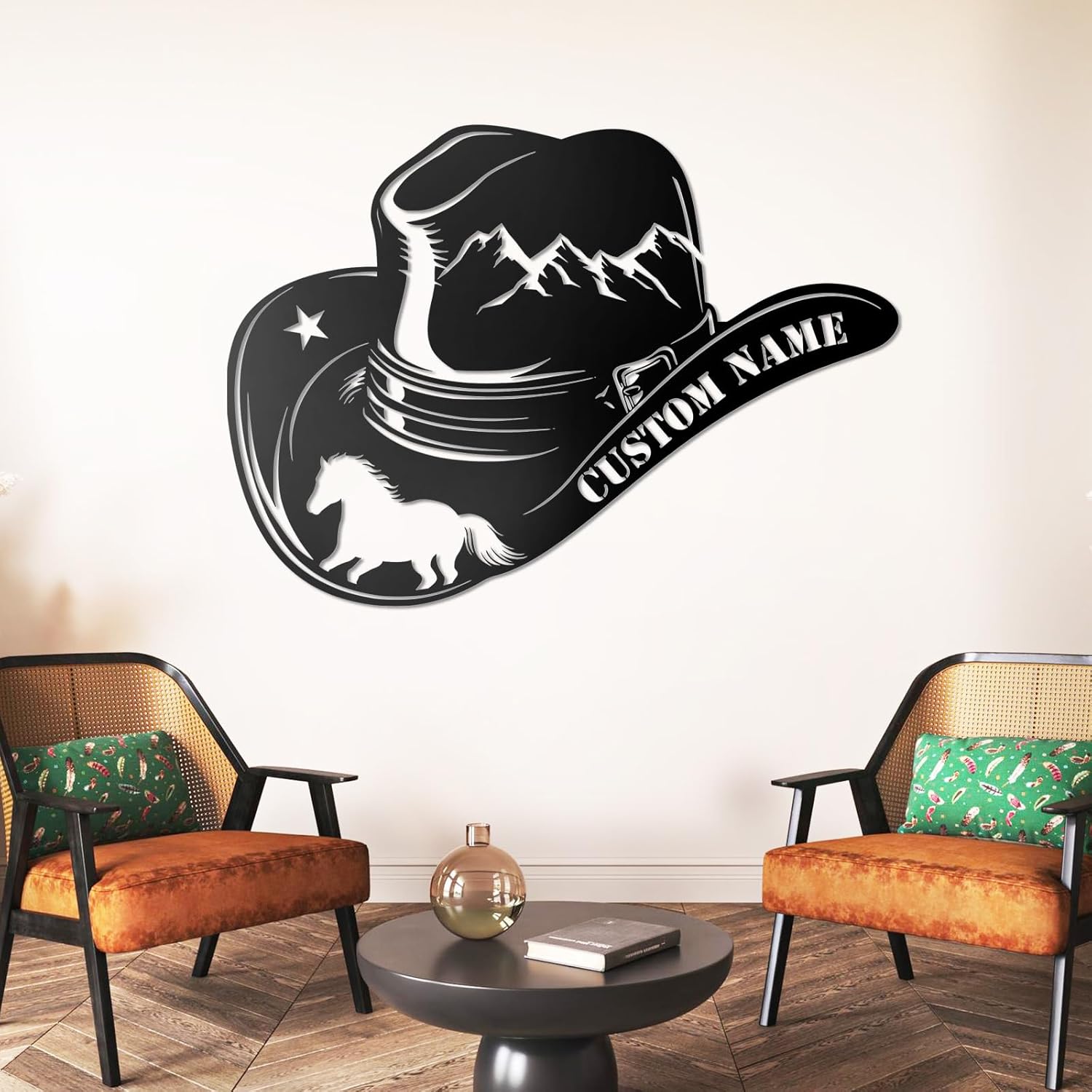 Personalized Western Wall Decor Metal Signs, Rustic Cowboy Couple Silhouette, Cowboy Metal Name Sign Customized, Vintage Howdy Wall Art Gifts for Home Bedroom Speakeasy Decor Color01