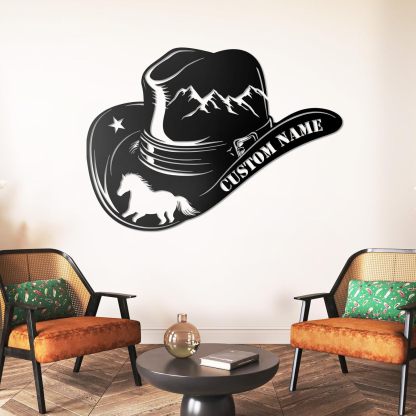 Personalized Western Wall Decor Metal Signs, Rustic Cowboy Couple Silhouette, Cowboy Metal Name Sign Customized, Vintage Howdy Wall Art Gifts for Home Bedroom Speakeasy Decor Color01