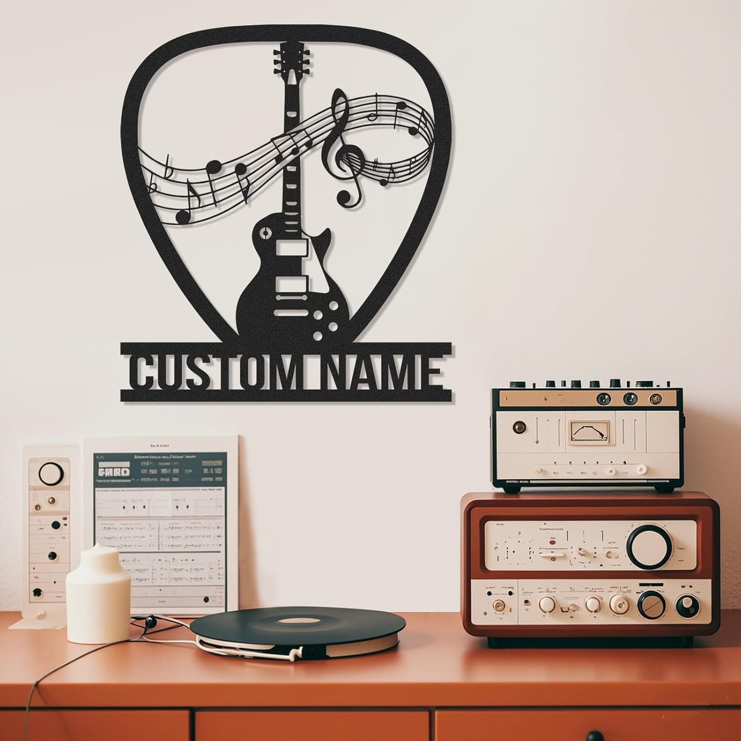 Personalized Guitar Metal Sign, Metal Signs Customized, Musical Note Wall Decor, Funny Music Wall Art, Custom Name Music Sign for Indoor & Outdoor Decorations, Gifts for Musicians, Home Decor