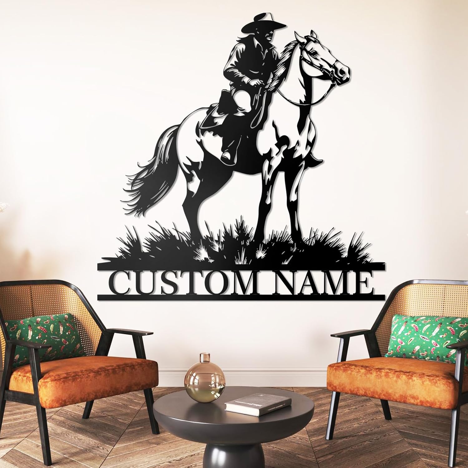Personalized Western Wall Decor Metal Signs, Rustic Cowboy Couple Silhouette, Cowboy Metal Name Sign Customized, Vintage Howdy Wall Art Gifts for Home Bedroom Speakeasy Decor Color01