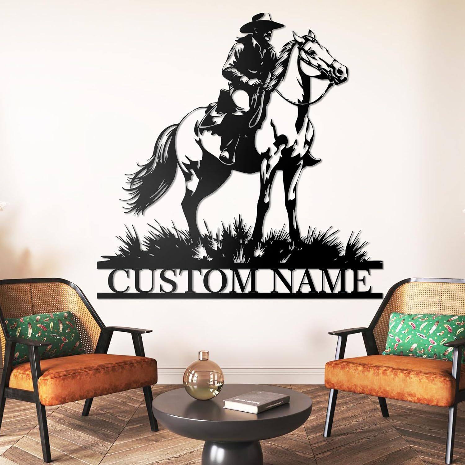 Personalized Western Wall Decor Metal Signs, Rustic Cowboy Couple Silhouette, Cowboy Metal Name Sign Customized, Vintage Howdy Wall Art Gifts for Home Bedroom Speakeasy Decor Color01