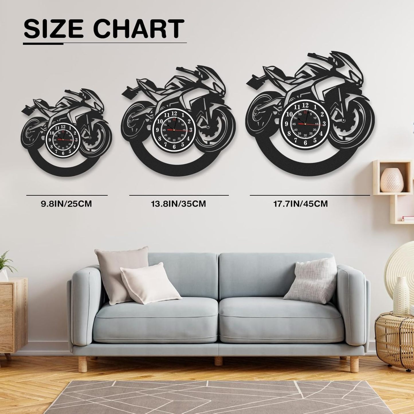 Personalized Large Outdoor Clock, Custom Motorcycle Wall Clock with Name, Modern Metal Wall Art, Battery Operated, Silent Non Ticking Clock for Garage Workshop Farmhouse Man Cave, Gifts for Men