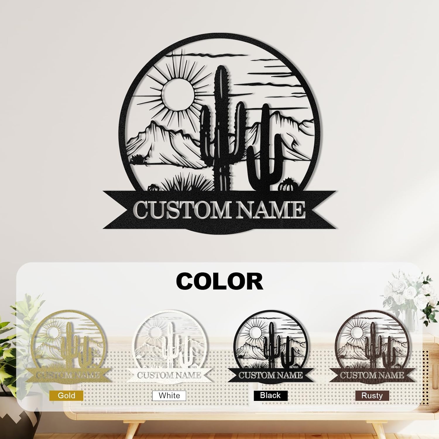 Dyoart Personalized Metal Cactus Wall Decor, Natural Themed Metal Wall Art Home Decor Plant Modern for Office Home Living Room Bedroom, Personalized Wall Hanging Plaques Sign, Housewarming Gifts