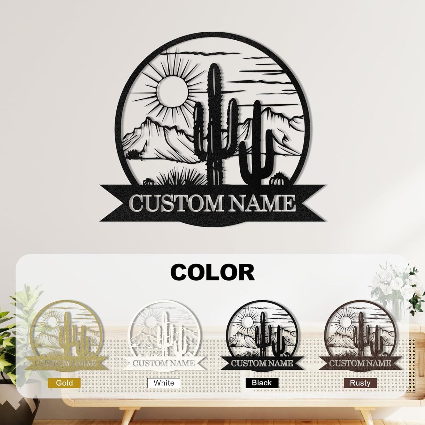 Dyoart Personalized Metal Cactus Wall Decor, Natural Themed Metal Wall Art Home Decor Plant Modern for Office Home Living Room Bedroom, Personalized Wall Hanging Plaques Sign, Housewarming Gifts