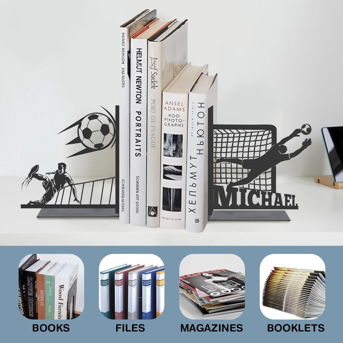 Custom Deer Metal Book Ends, Forest Theme Bookends for Shelves Decorative, Heavy Duty Bookend Stopper, Deer Cabin Decor, Book Organizer for Desk, Black Book Holders for Home Office, Hunter Gifts