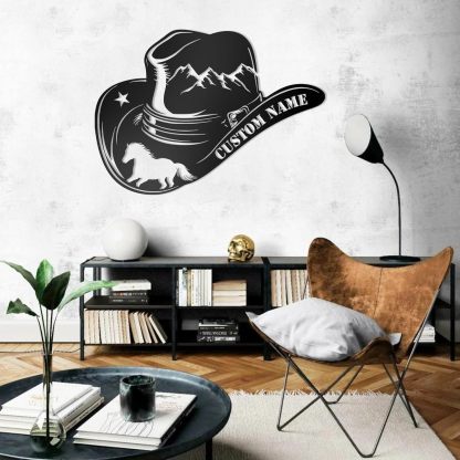 Personalized Western Wall Decor Metal Signs, Rustic Cowboy Couple Silhouette, Cowboy Metal Name Sign Customized, Vintage Howdy Wall Art Gifts for Home Bedroom Speakeasy Decor Color01