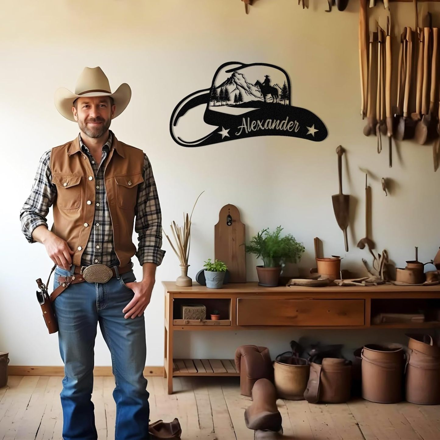 Personalized Cowboy Metal Sign, Custom Metal Name Sign, Vintage Cowboy Wall Decor, Outdoor Metal Art, Metal Signs Customized, Retro Home Decor Wall Art, Cowboy Decor Gift, Patio Decor