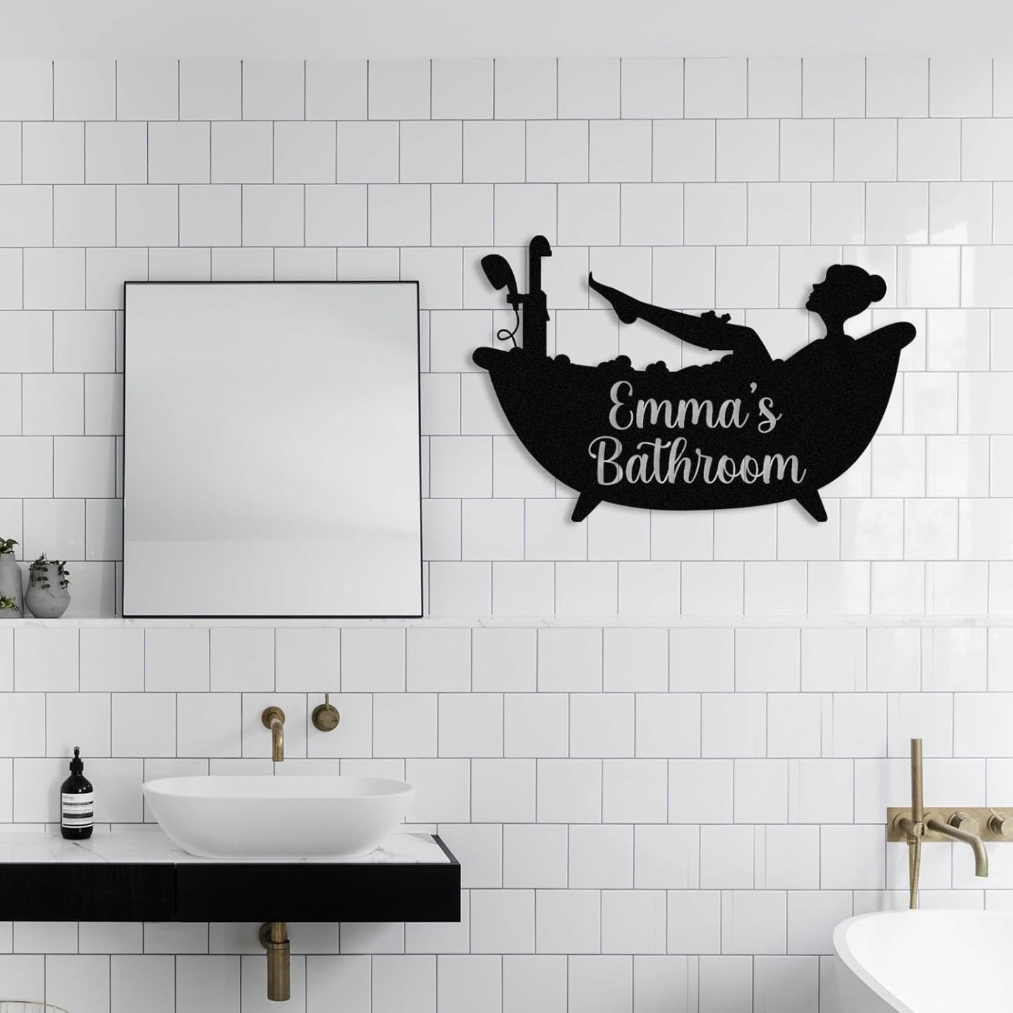 Personalized Bathroom Metal Sign, Farmhouse Bathroom Decor Wall Art, Custom Name Funny Bathroom Sign with Feces Design, Modern Hanging Decor for Home Washroom, Housewarming Gifts Color02