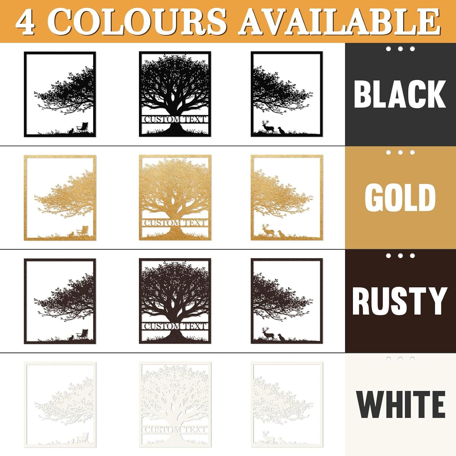  Personalized Metal Wall Art Decor, 3 Pcs Metal Signs, Tree of Life Wall Art, Family Tree Wall Sculptures, Custom Name Sign Gifts for Home Bedroom Living Room Color01