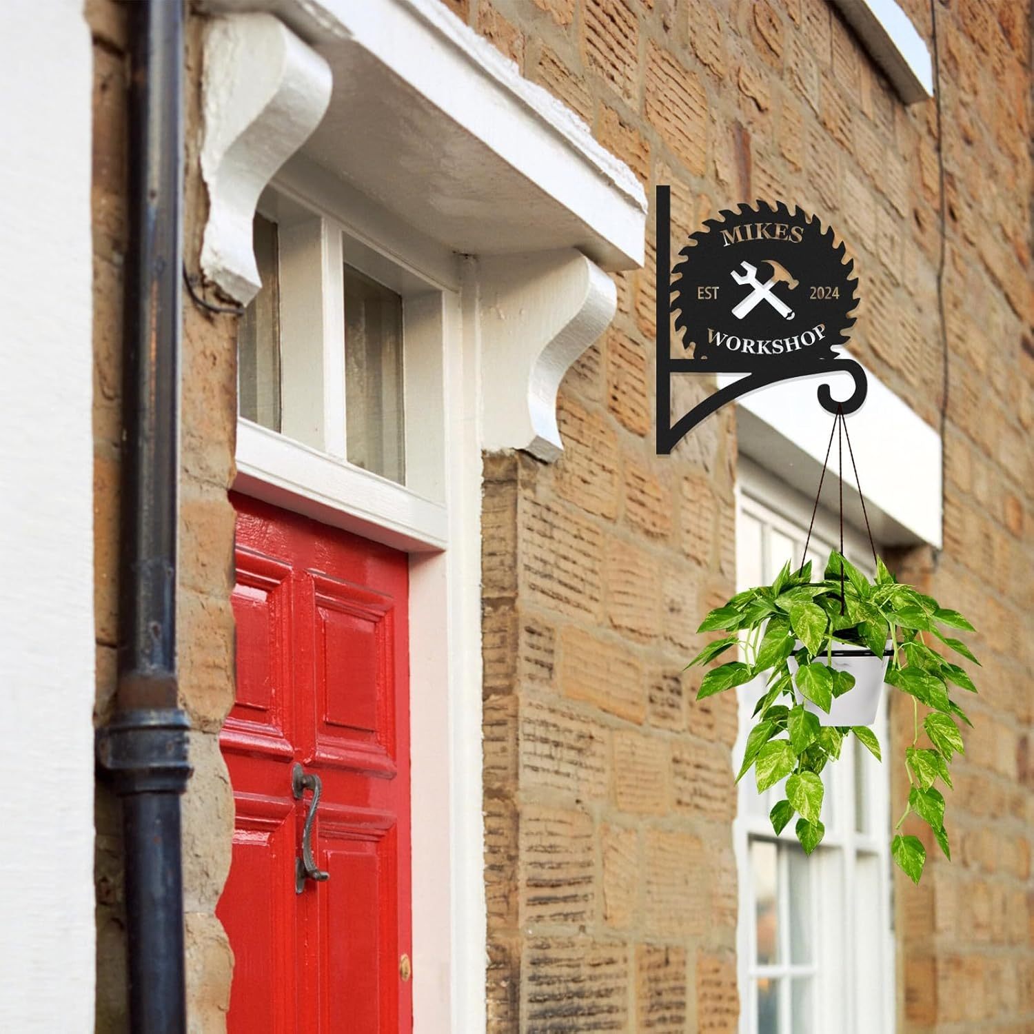 Personalized Work Shop Metal Plant Hanger, Customizable Decorative Wall Hanger Indoor Outdoor-MetalsignX