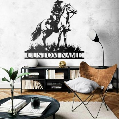 Personalized Western Wall Decor Metal Signs, Rustic Cowboy Couple Silhouette, Cowboy Metal Name Sign Customized, Vintage Howdy Wall Art Gifts for Home Bedroom Speakeasy Decor Color01