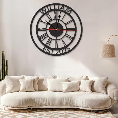 Personalized Large Outdoor Clock, Custom Motorcycle Wall Clock with Name, Modern Metal Wall Art, Battery Operated, Silent Non Ticking Clock for Garage Workshop Farmhouse Man Cave, Gifts for Men