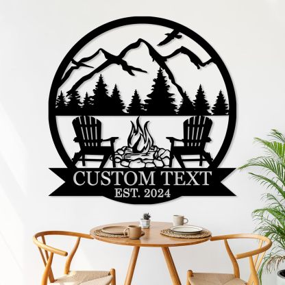 Custom Camping Sign, Metal Signs Wall Art, Outdoor Mountain Campfire Signs, Fire Pit Family Name Sign-MetalsignX
