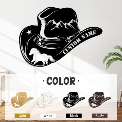 Personalized Western Wall Decor Metal Signs, Rustic Cowboy Couple Silhouette, Cowboy Metal Name Sign Customized, Vintage Howdy Wall Art Gifts for Home Bedroom Speakeasy Decor Color01