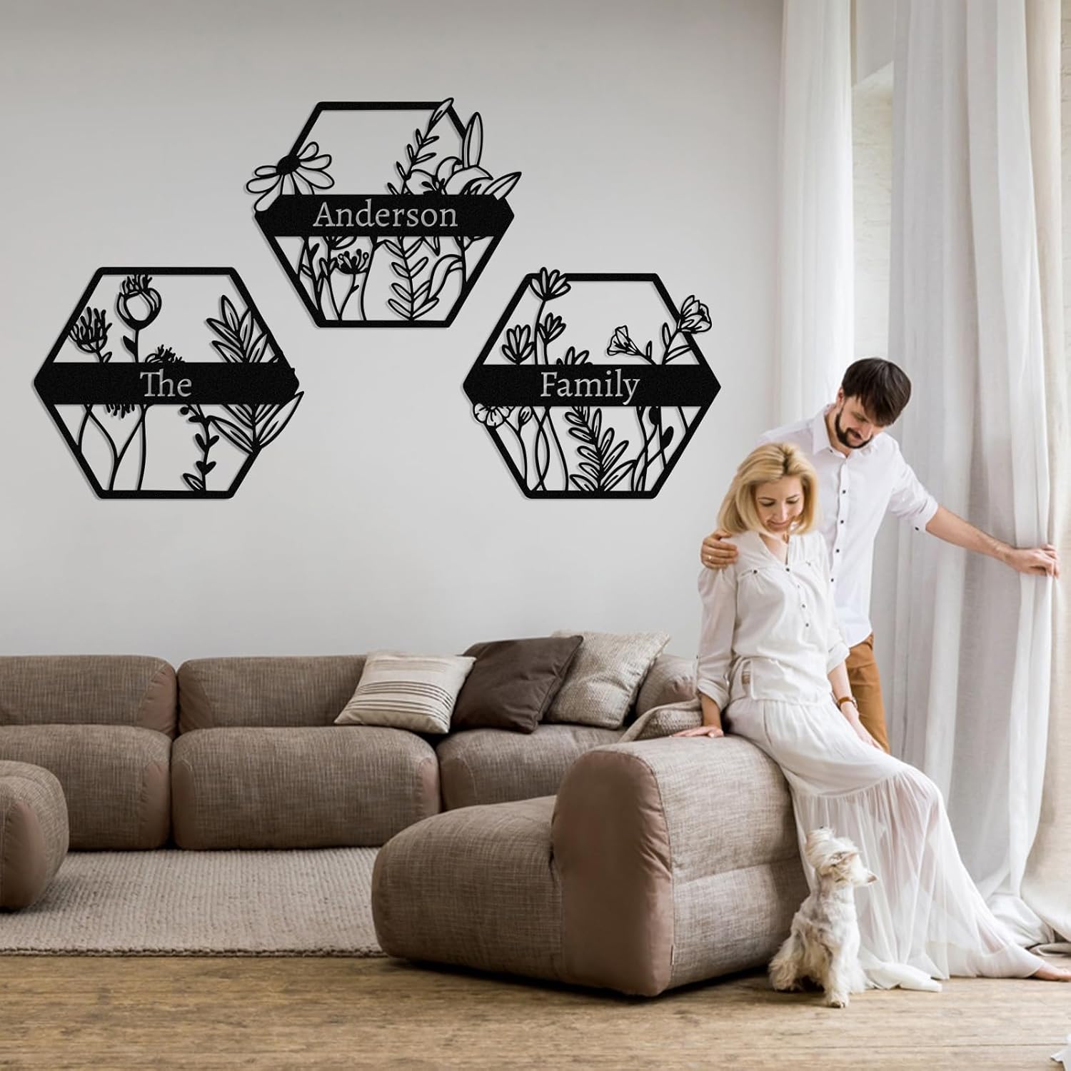  Personalized Metal Wall Art Decor, 3 Pcs Metal Signs, Tree of Life Wall Art, Family Tree Wall Sculptures, Custom Name Sign Gifts for Home Bedroom Living Room Color01