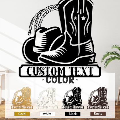 Personalized Western Wall Decor Metal Signs, Rustic Cowboy Couple Silhouette, Cowboy Metal Name Sign Customized, Vintage Howdy Wall Art Gifts for Home Bedroom Speakeasy Decor Color01