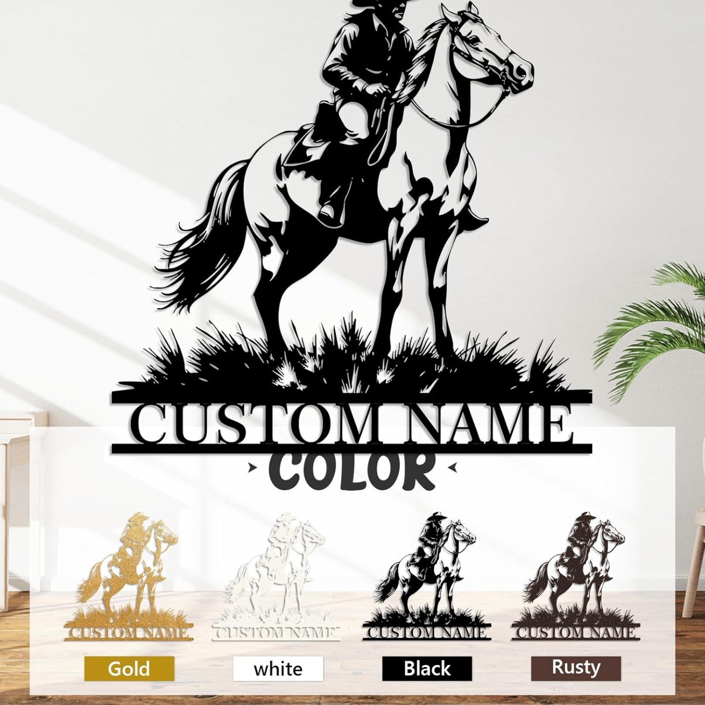 Personalized Western Wall Decor Metal Signs, Rustic Cowboy Couple Silhouette, Cowboy Metal Name Sign Customized, Vintage Howdy Wall Art Gifts for Home Bedroom Speakeasy Decor Color01