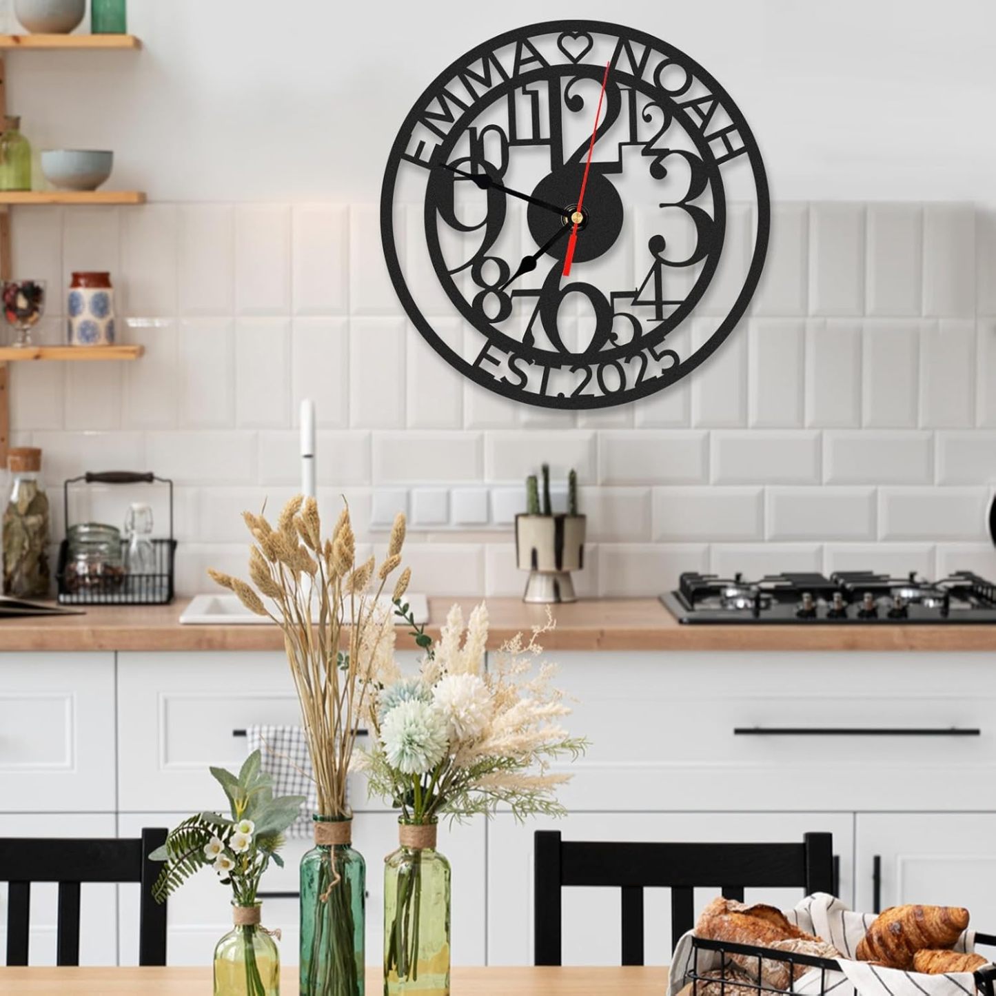 Personalized Large Outdoor Clock, Custom Motorcycle Wall Clock with Name, Modern Metal Wall Art, Battery Operated, Silent Non Ticking Clock for Garage Workshop Farmhouse Man Cave, Gifts for Men