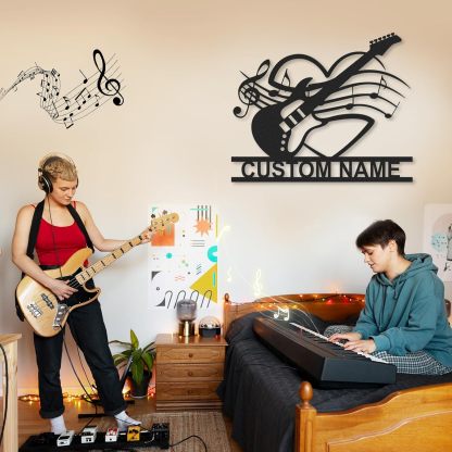 Personalized Guitar Metal Sign, Metal Signs Customized, Musical Note Wall Decor, Funny Music Wall Art, Custom Name Music Sign for Indoor & Outdoor Decorations, Gifts for Musicians, Home Decor