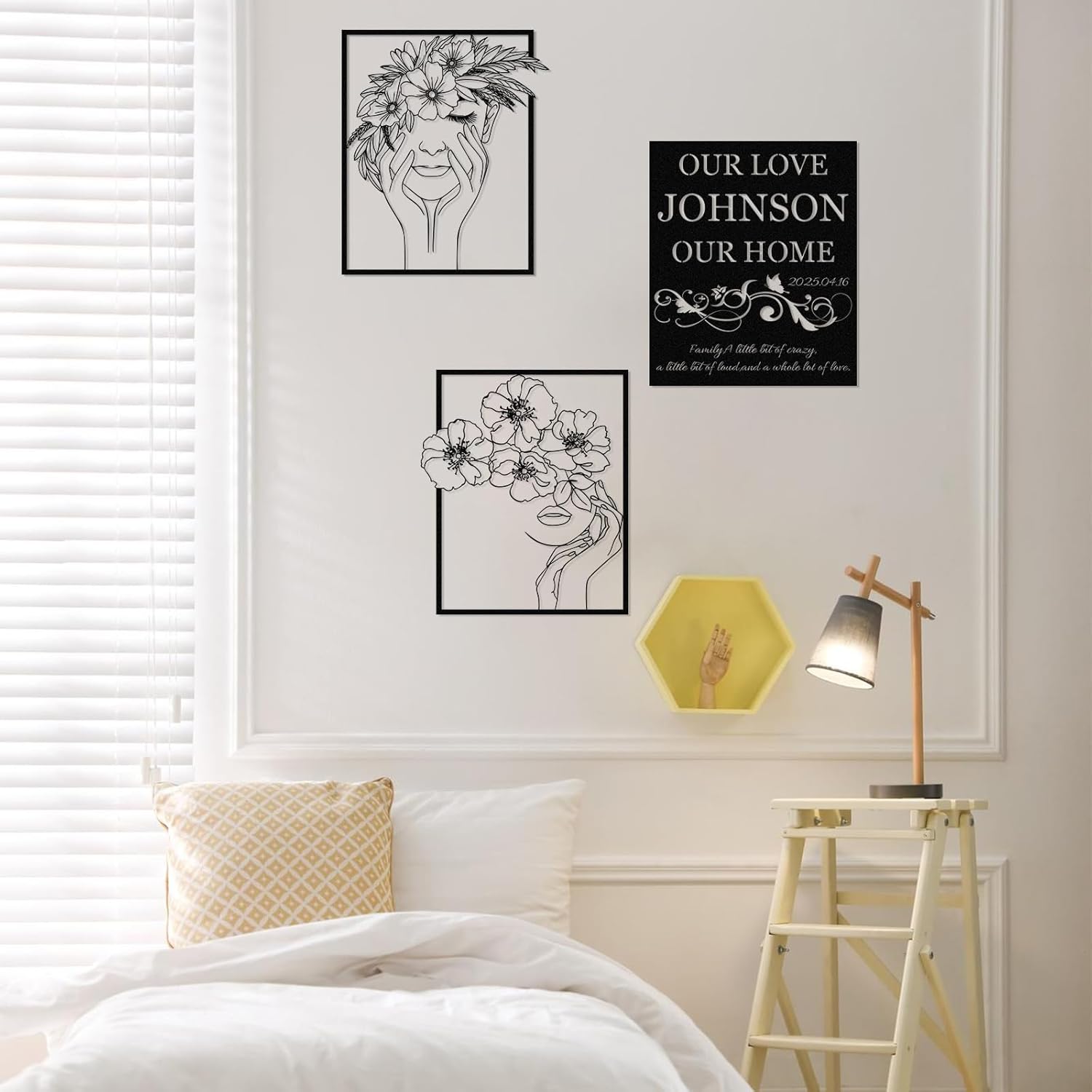  Personalized Metal Wall Art Decor, 3 Pcs Metal Signs, Tree of Life Wall Art, Family Tree Wall Sculptures, Custom Name Sign Gifts for Home Bedroom Living Room Color01